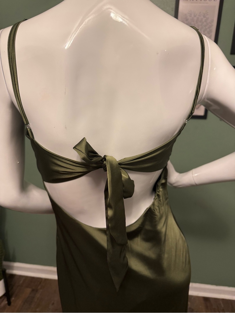 Peppermayo Flora Satin Maxi Dress NWT Size 4 Olive Green - Picture 5 of 12
